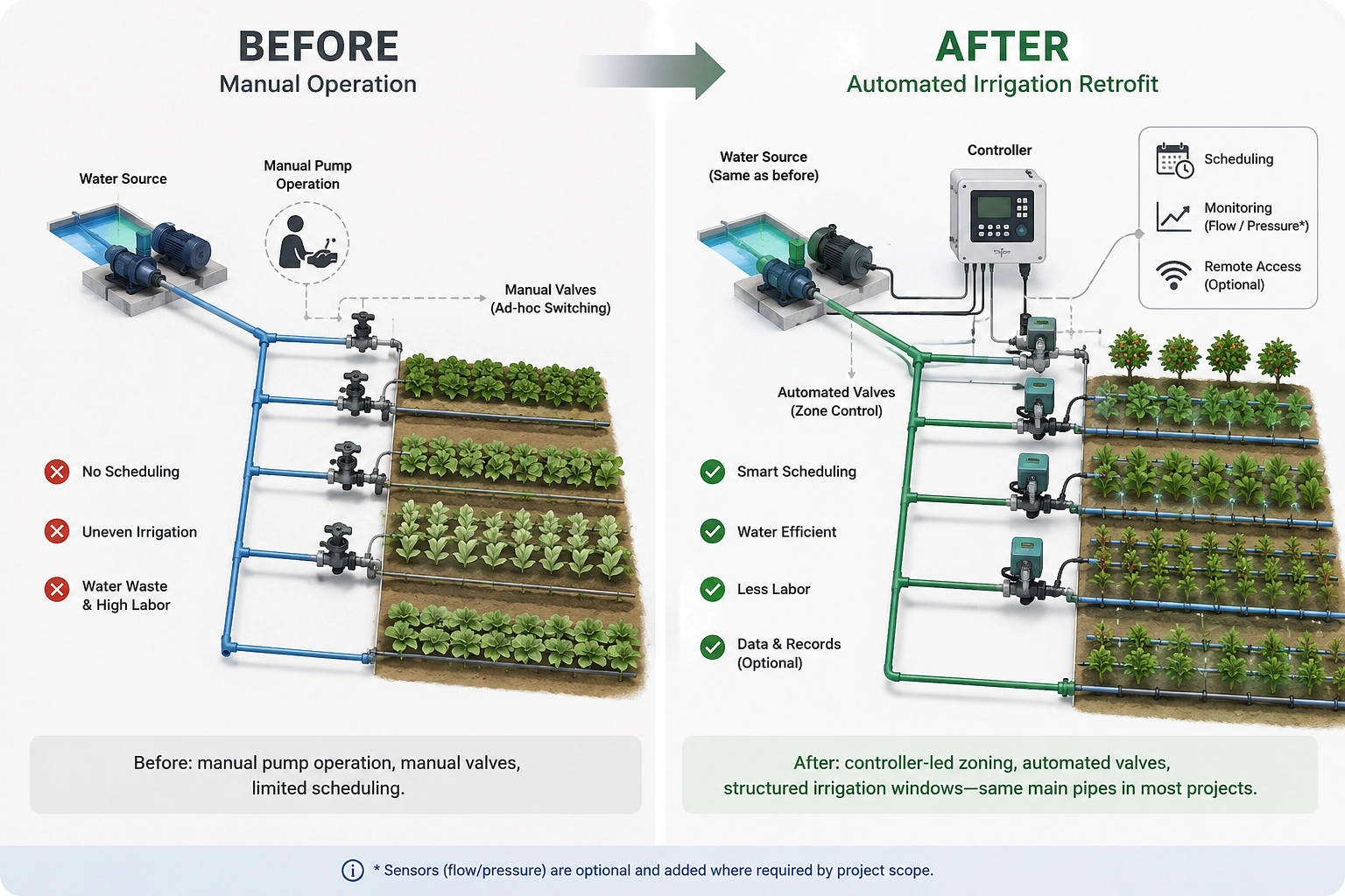 Before and after irrigation retrofit diagram